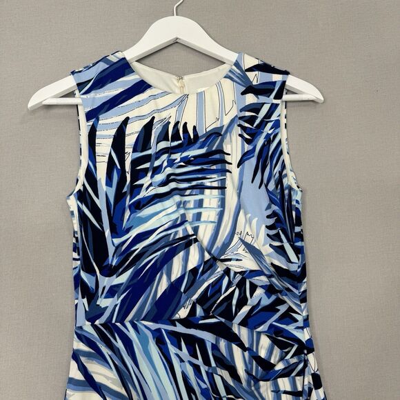 Eliza J Womens Dress 4 Blue Palm Leaf Jersey Knit Ruched Tropical Resort Vacay - Picture 2 of 12